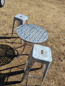 2 Metal Benches and Table