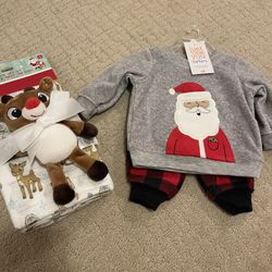 Newborn Boy Santa Outfit Rudolph Christmas Swaddle Blanket Plush