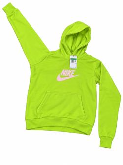NWT Nike Neon Lime Green Pink Logo Hoodie Pullover Girls Sweatshirt Size XL
