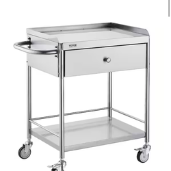 VEVOR Medical Cart 2-Layer Stainless Steel Serving Cart 220 lbs. Weight Capacity with 360° Silent Wheels and a Drawer @Z8-530