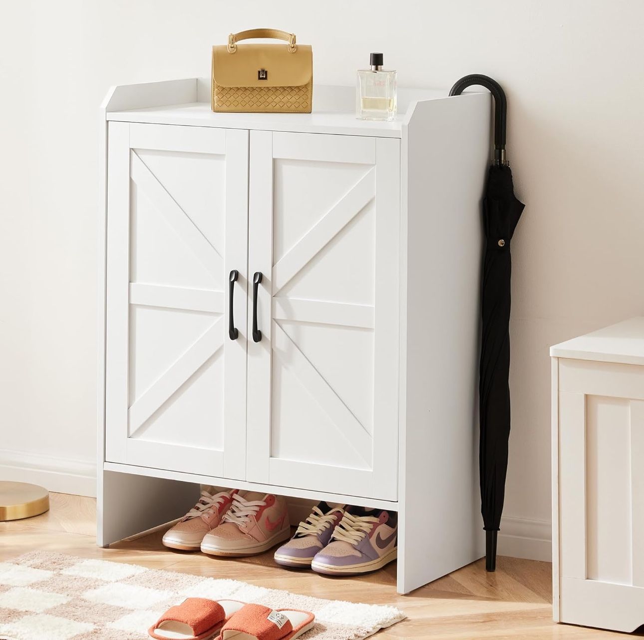 Farmhouse Shoe Cabinet with Doors, Modern Large 5-Tier Shoe Storage Cabinet with Adjustable Shelves, Wooden Shoe Organizer for Entryway, Hallway