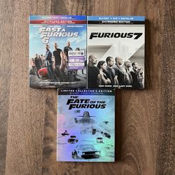 Fast & Furious: 6, 7  & Fate of the Furious Action Films Blu-Ray & DVD Movies