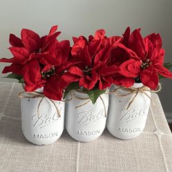 Chalk Painted & Distressed Mason Jar Vases 3 For $18