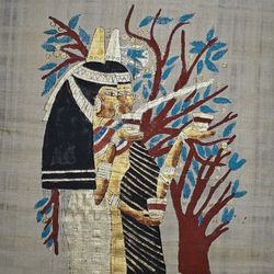 Egyptian Papyrus Maidens Offering With Tree Backgrounds