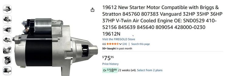 19612 New Starter Motor Compatible with Briggs & Stratton