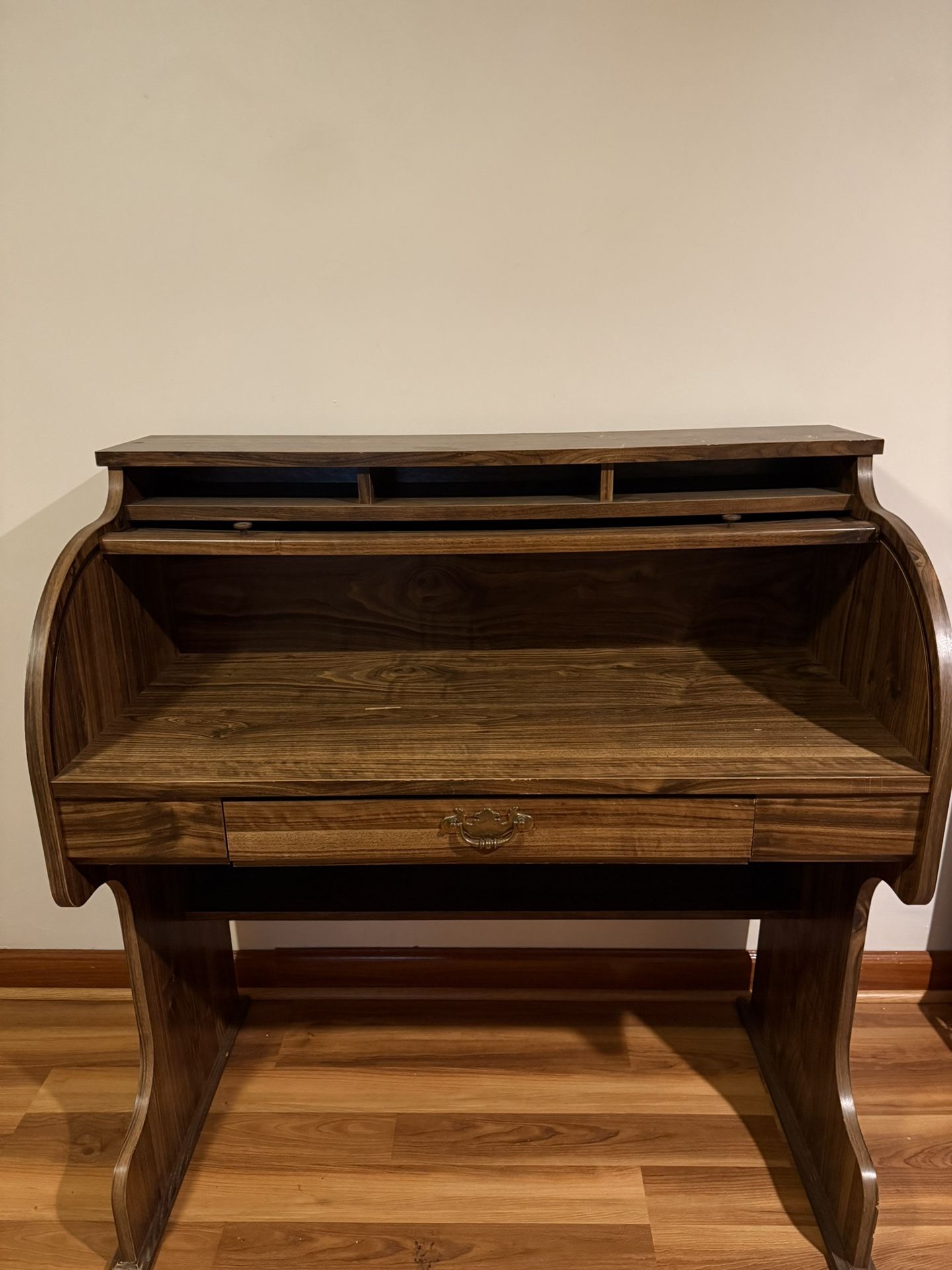 Roll-Top Wood Veneer Desk