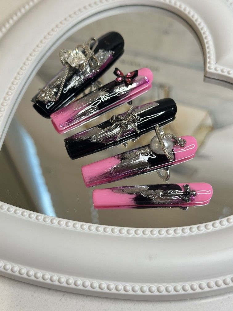 10 PCS Handmade Super Long Press On Nails/Pink Nails/Nail Art/Bling Nails