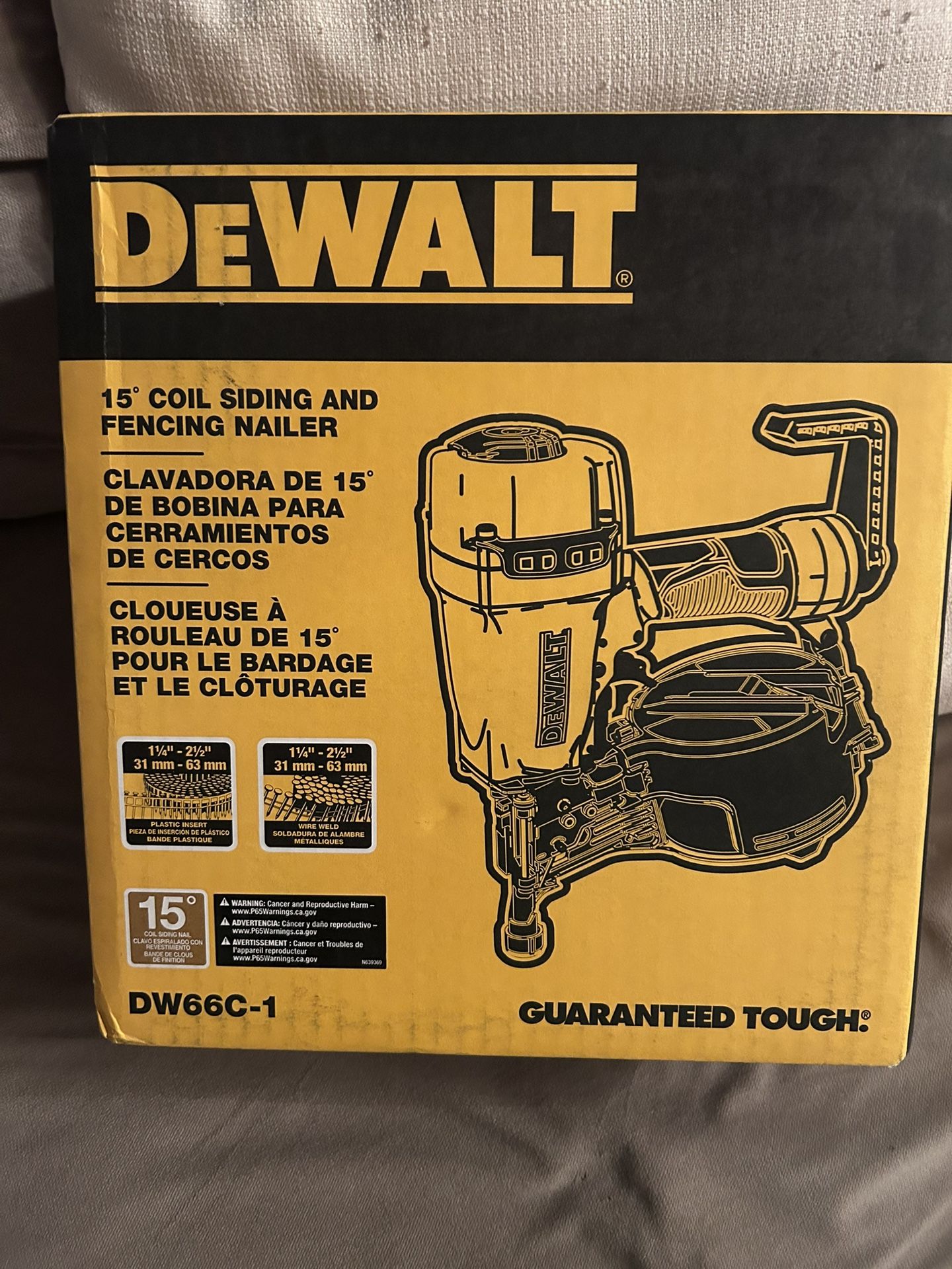 Dewalt DW66C-1 Nail Gun - Pneumatic 15-Degree Coil Corded Siding Nailer Brand New Unopened Box
