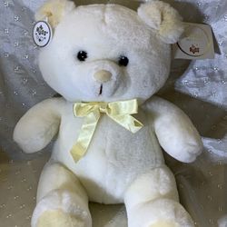 Vintage Russ Berrie 12" BUTTERBALL White Plush Teddy Bear Yellow Bow #454