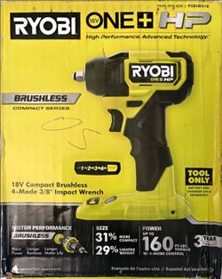 Ryobi  ONE+ HP 18V Brushless Cordless Compact 3/8 in. Impact Wrench (Tool Only
