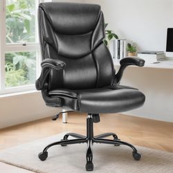 Computer Gaming Chair, Ergonomic High Back Heavy Duty Task Desk Office Chairs with Wheels, Flip-up Arms, Adjustable Height, PU Leather,Inky