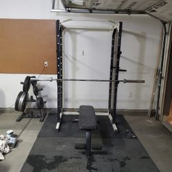 Squat Rack With Bench + Weights 
