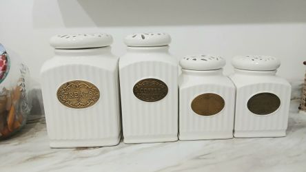 Canister Set 4 Piece White Ceramic