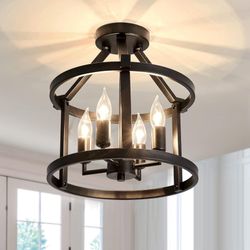 Metal Semi Flush Mount Ceiling Light Fixture 4 Candle Holder Matte Chandelier Farmhouse Ceiling Lamp