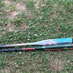 2 bats blue (softball) green (youth baseball) used