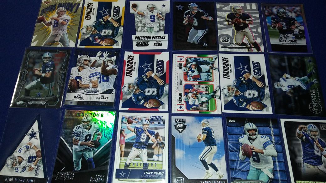 18 different Tony Romo special insert and the president selenski cards $6 takes all