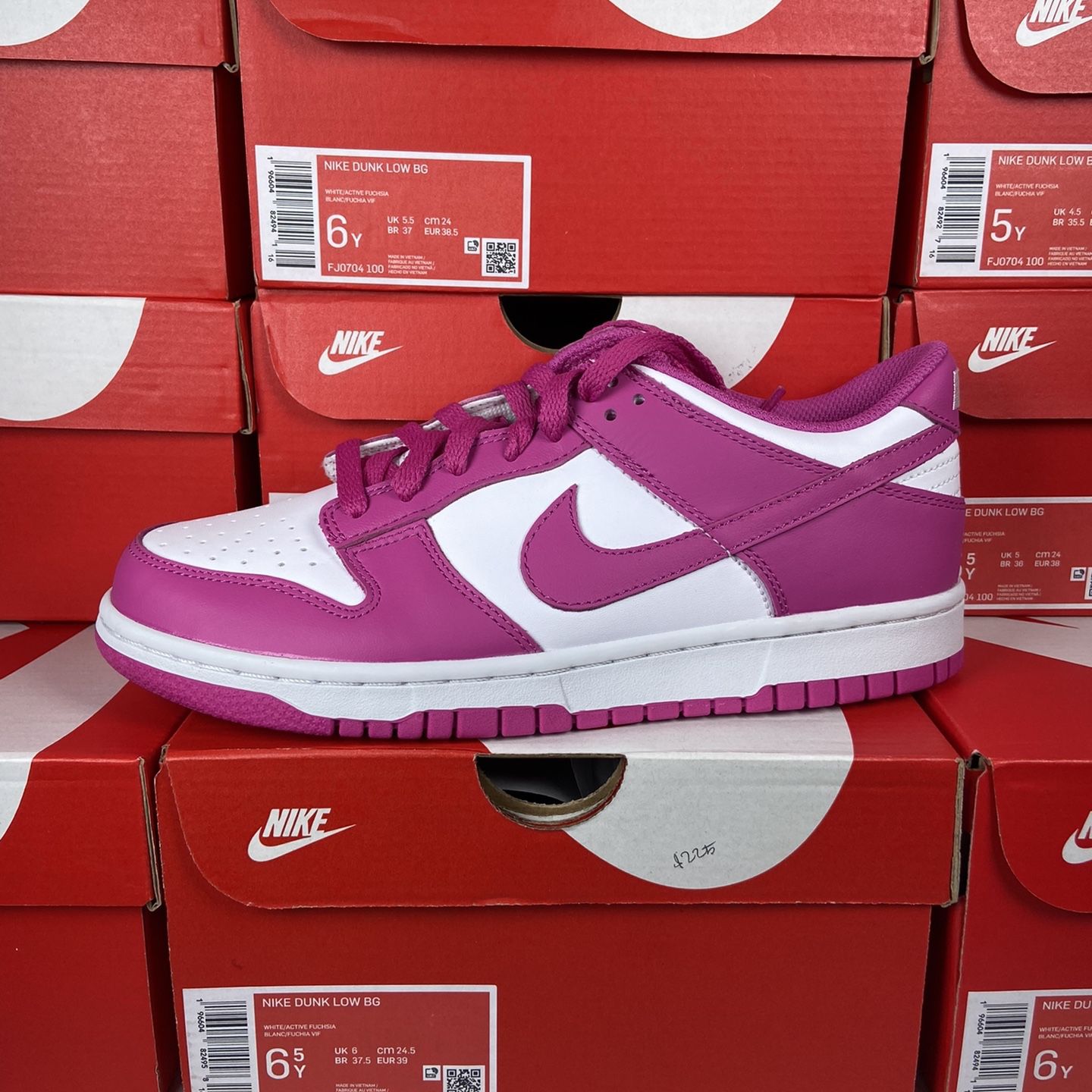 Sizes 7Y/8.5W - Nike Dunk Low Active Fuchsia GS