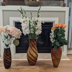 3 Decorative Vases with Flowers