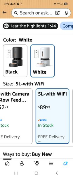Automatic Pet Feeder 5L with WiFi White