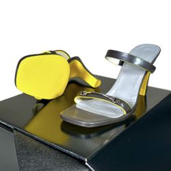 Gucci Brown Yellow Grey Strap Women’s 4” Heel Sandals sz 6