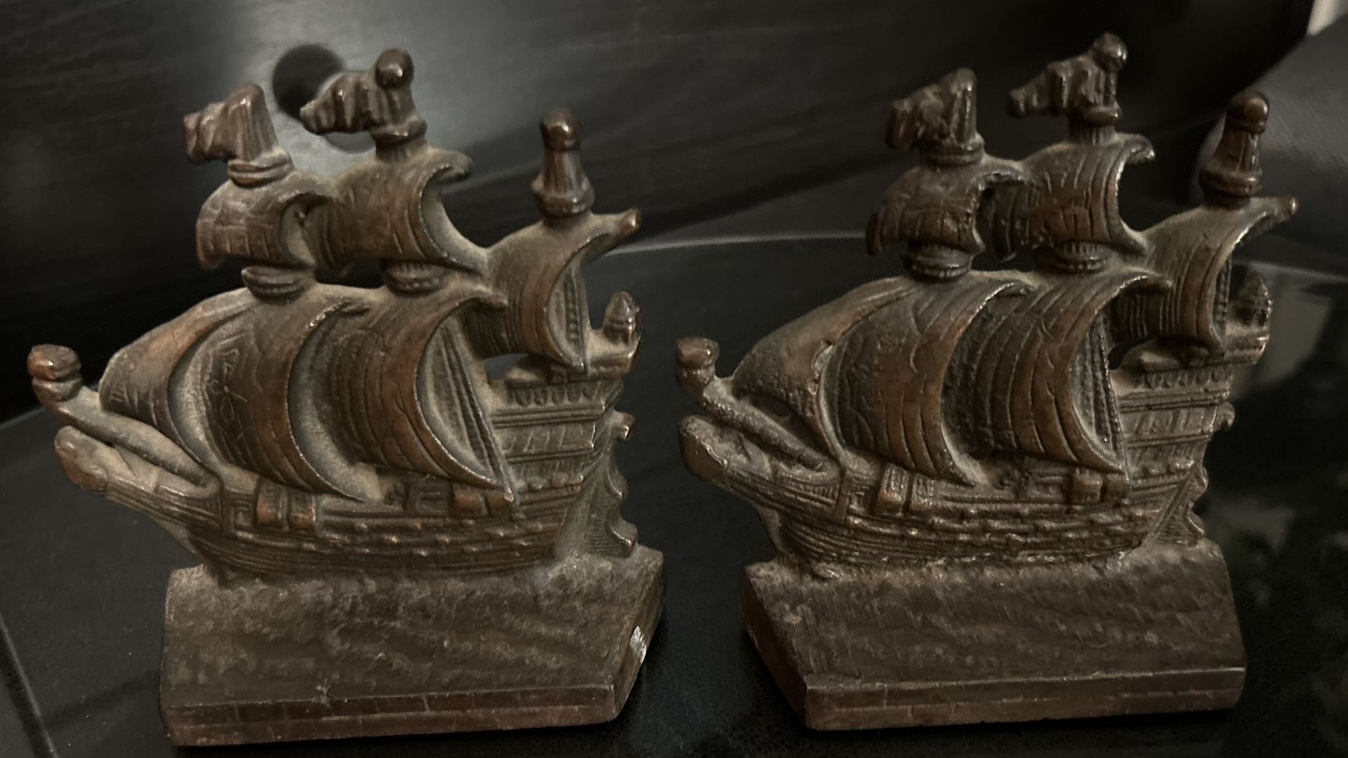 Vintage Pair Verona Spanish Galleon Ship Bronze Bookends