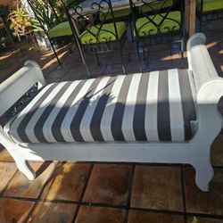 Beautiful White Bench With Black iron Details 28" Tall, 51" Wide, 24 " Deep, Brand New Custom Made Cushions Great For Covered  Entrances Or Any Room