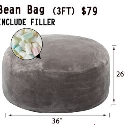 BRAND new sealed beanbag   3Ft Grey beanbag lazy sofa beanbag chair high-rebound memory foam furniture flannel cover removable