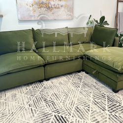 (NEW) Velvet Olive Modular Cloud Couch Sectional with Storage Ottoman - 🚚FREE DELIVERY