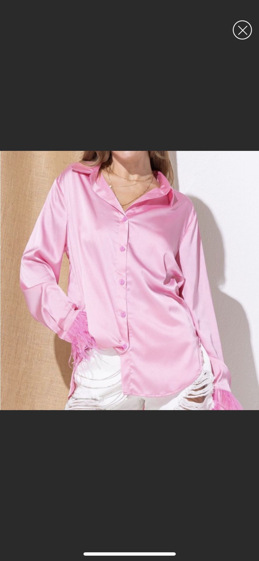 Pink Feather Sleeve Trim Blouse Shirt Top 