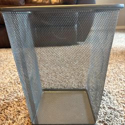 Mesh Trash Can, Waste Paper Basket, Square, Office, Metal, Silver