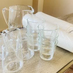 Glass Cups Set + Pitcher – Clean & Like New – $10