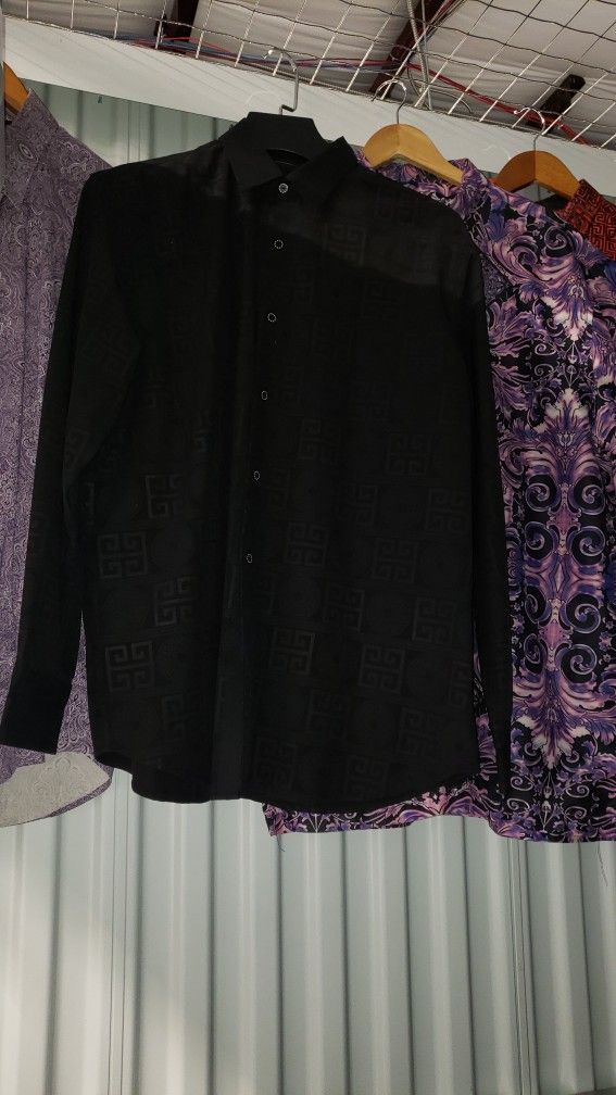 Black-on-Black Designer Pattern Dress Shirt – 2XL – Subtle Luxury Look