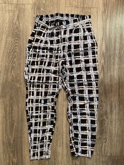 Vintage Alfani Petites Blue Black White Abstract Plaid Pants 