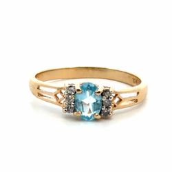 Woman’s Ladies 10k Yellow Gold Oval Light Blue Stone Ring Size 6 GP3131320