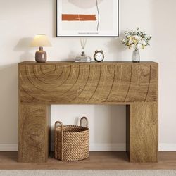 Farmhouse Wood Console Table with Unique Carved Design for Entryway (Natural)