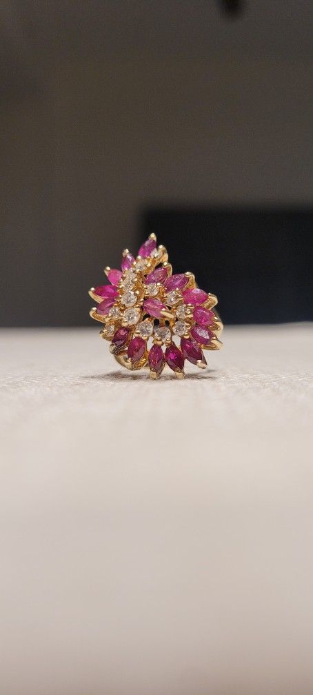 14K Gold Ruby Diamond Ring