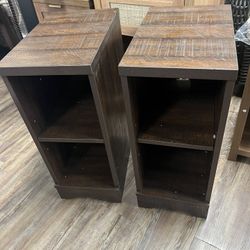 New WAMPAT 2 Pack of Small End Table for Living Room, Wood Sofa Side Table with 4 Open Storage Space&Adjustable Shelf for Bedroon, Hallyway, Rustic Br