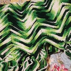 Green Crochet Afghan Throw Grannycore Countrycore Rosanne Blanket