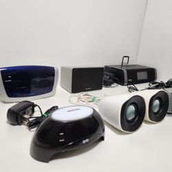 iHome iPhone Dual Charging Stereo FM Alarm, Equity Blue & SXE Digital Alarm Clock, Computer Speakers Lot
