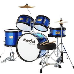 Mendini by Cecilio Kids Drum Set 5 Piece - Full 16in Youth Drumset with Bass, Toms, Snare Drum, Cymb