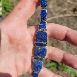 Vintage Afghani Lapis Lazuli And Silver Bracelet 9"