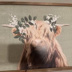 Hobby Lobby Highland Cow Floral Wall Art – Framed  Farmhouse Boho Picture –20x16