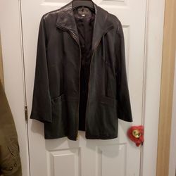 Black Leather Coat Good Condition 
