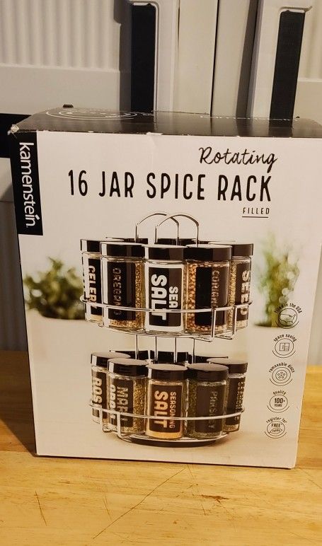 Rotating 16 Jar Spice Rack Filled And Organizer