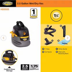 Stinger 2.5 Gal. 1.75 Peak HP Small Shop Vacuum Wet Dry Vac with Filter Bag