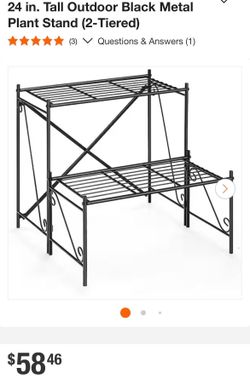 24 in. Tall Outdoor Black Metal Plant Stand (2-Tiered)