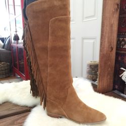 Leather Suede Boots With Fringes 