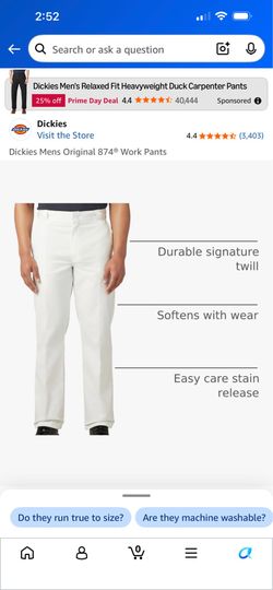 Mens White Dickies Work Pants 36x30