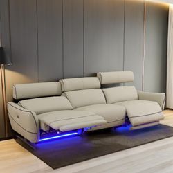Power Reclining Sofa, Top Grain Leather Recliner Couch.