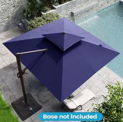 10 ft. x 10 ft. Tiltable Patio Cantilever Umbrella in Navy Blue Double Top Outdoor Offset Umbrella
